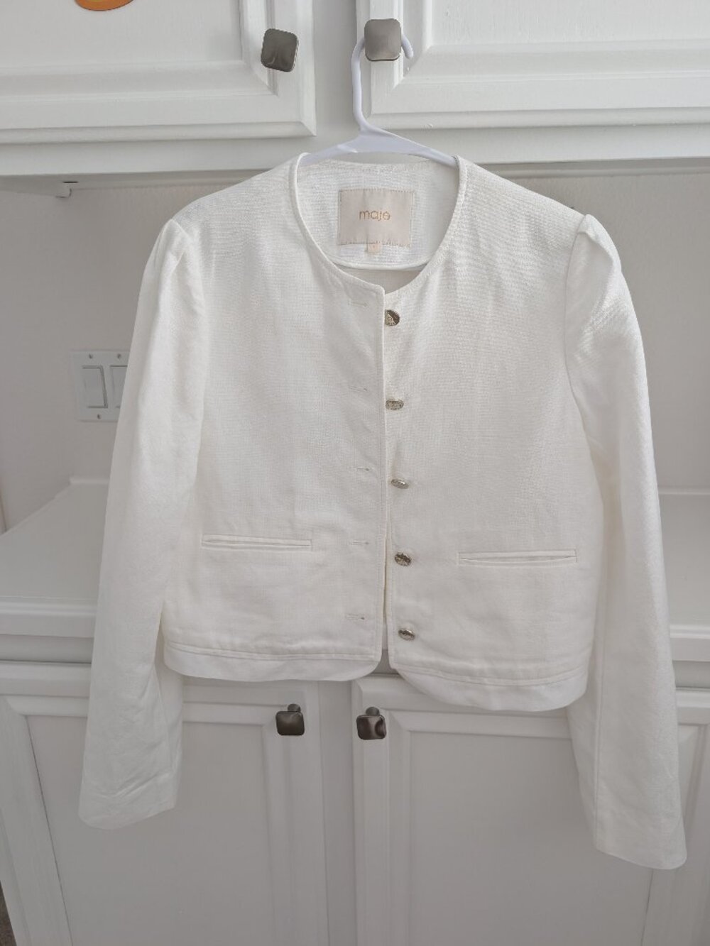 White Maje Linen-Blend Lady Jacket